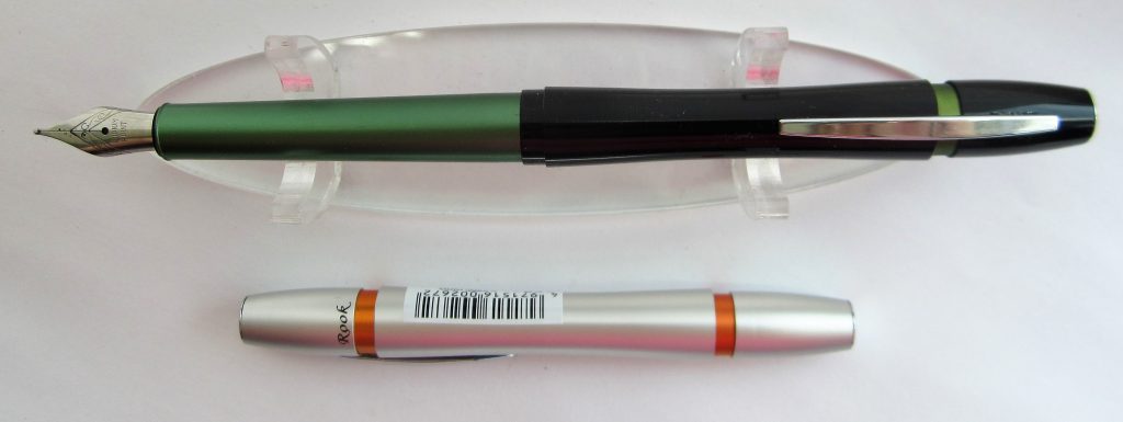 Ohto Rook fountain pens, one posted and one capped.